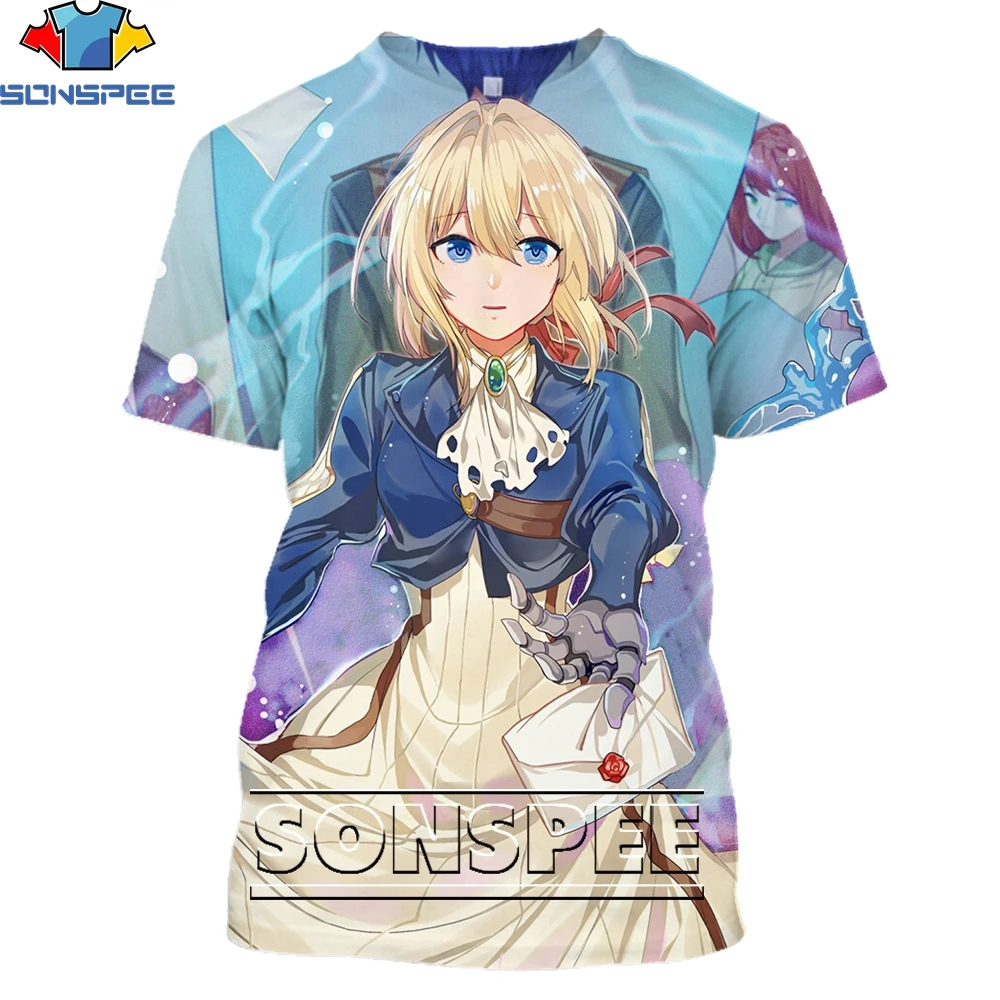 

SONSPEE 3D Printing Violet Evergarden Anime Cartoon T-shirt Fashion Casual Loose O-neck Men/Women Beauty Cute Harajuku Style Top