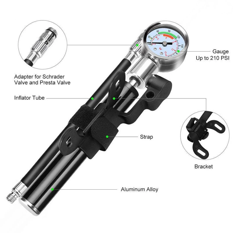 210PSI Portable Pump for Xiaomi Mijia M365 PRO 2 Scooter Tire High Pressure Mini Pump W Gauge Hose Tire Tube Hand Air Inflator