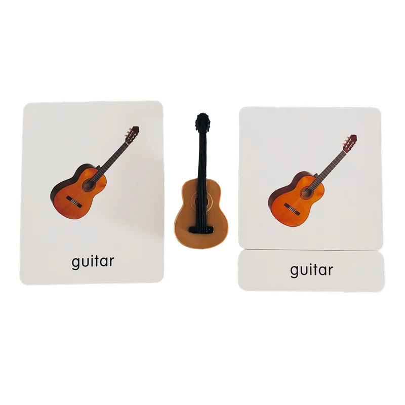 Modelos de instrumentos muscial com cartões congnitivos brinquedos de estimulação para meninas meninos montessori materiais de linguagem ajuda de