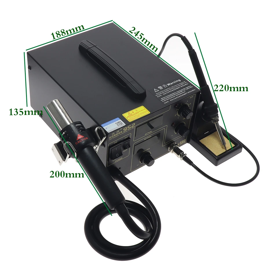 GORDAK 952 Double Digital Display 2 in 1 Rework Station Desoldering Station SMD Thermostatic Soldering Station Hot Air Gun