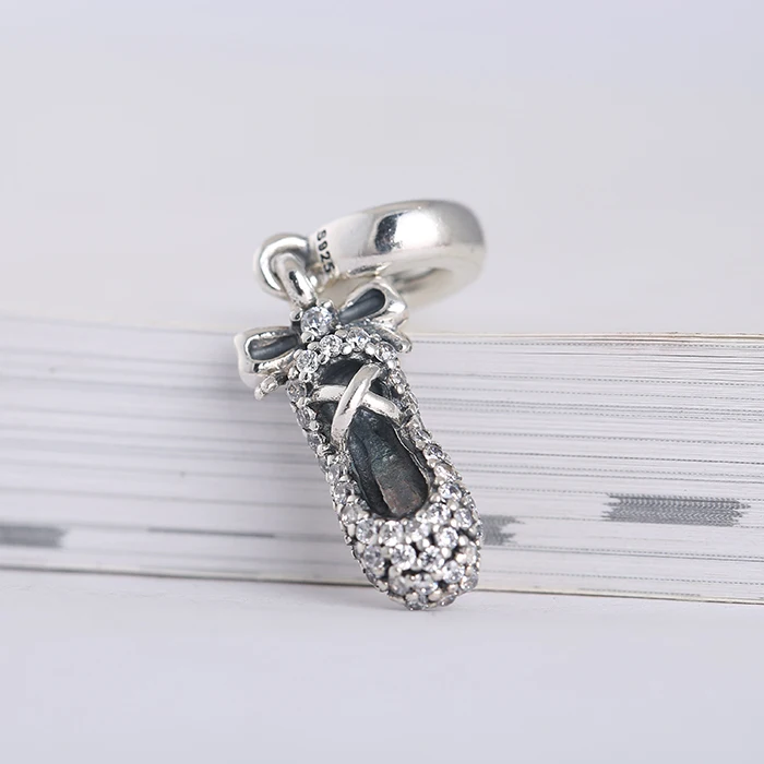 Pave Clear Zircon Ballet Slipper Charm Pendants Beads Fits Pandora Bracelets Original 925 Sterling Silver Shoe Bead Diy Jewelry