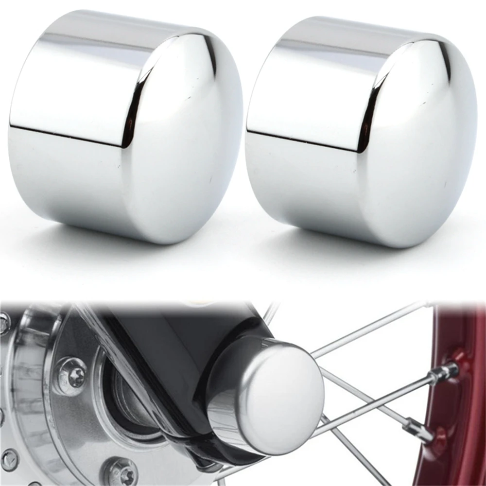 2xMotorcycle Front Axle Nut Covers Caps Aluminum Black/Chrome For Harley Sportster Touring Softail Dyna VRSC Fat Bob Wide Glide