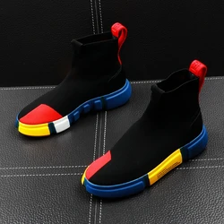 summer men's high tops Knitted socks shoes hip hop trend men's Casual Shoe Men's designer Sneakers increased high Ankle boot A11