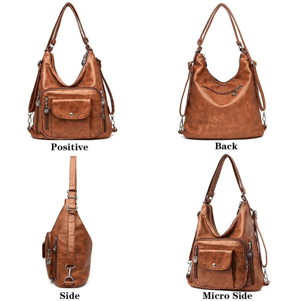 Bolsos de diseñador de lujo para mujer, bolso Vintage multifuncional de alta calidad, bolsos de hombro de cuero para mujer, 2023