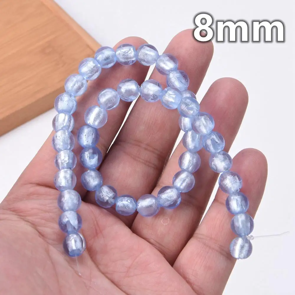 10pcs Round 8mm 10mm 12mm Foil Lampwork Glass Loose Beads for DIY Crafts Jewelry Making Findings