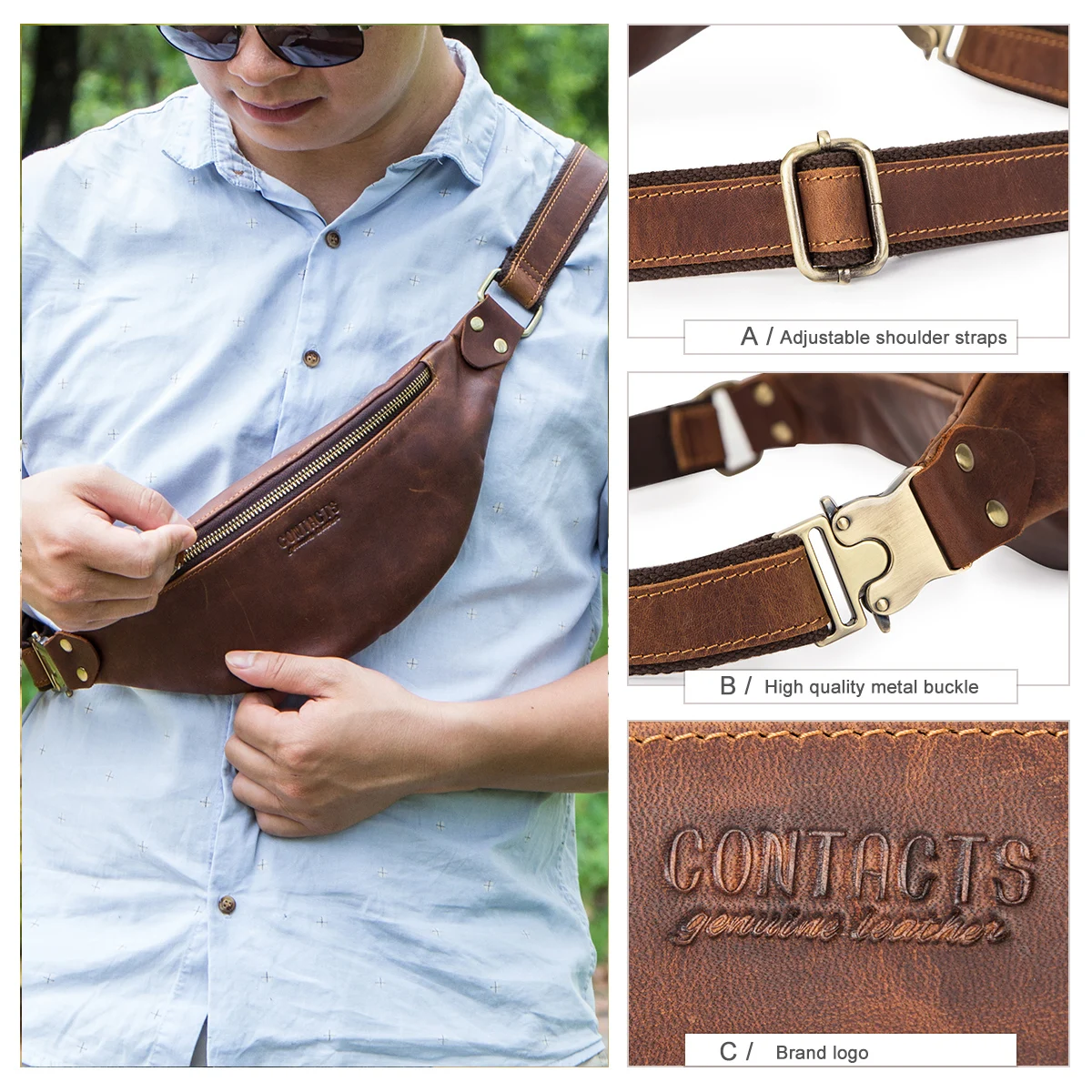 Vintage Genuine Cow Leather Chest Bag Men Waist Bag Small Fanny Pack Male Waist Pack Travel  For Cell phone Belt Crossbody Bag