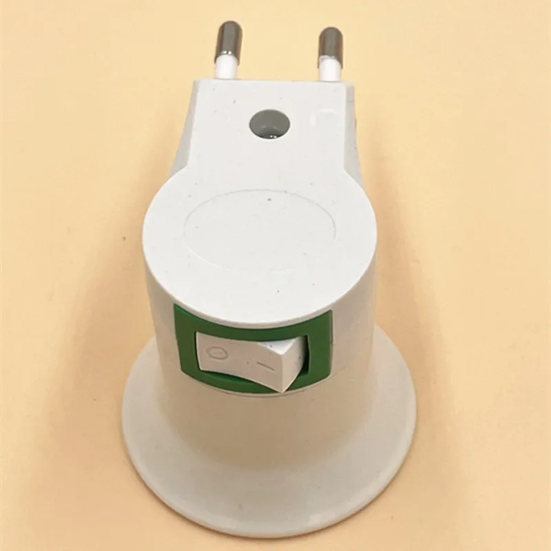 1PC Hot Sell Practical White E27 LED Light Socket To EU Plug Holder Adapter Converter ON/OFF For Bulb Lamp