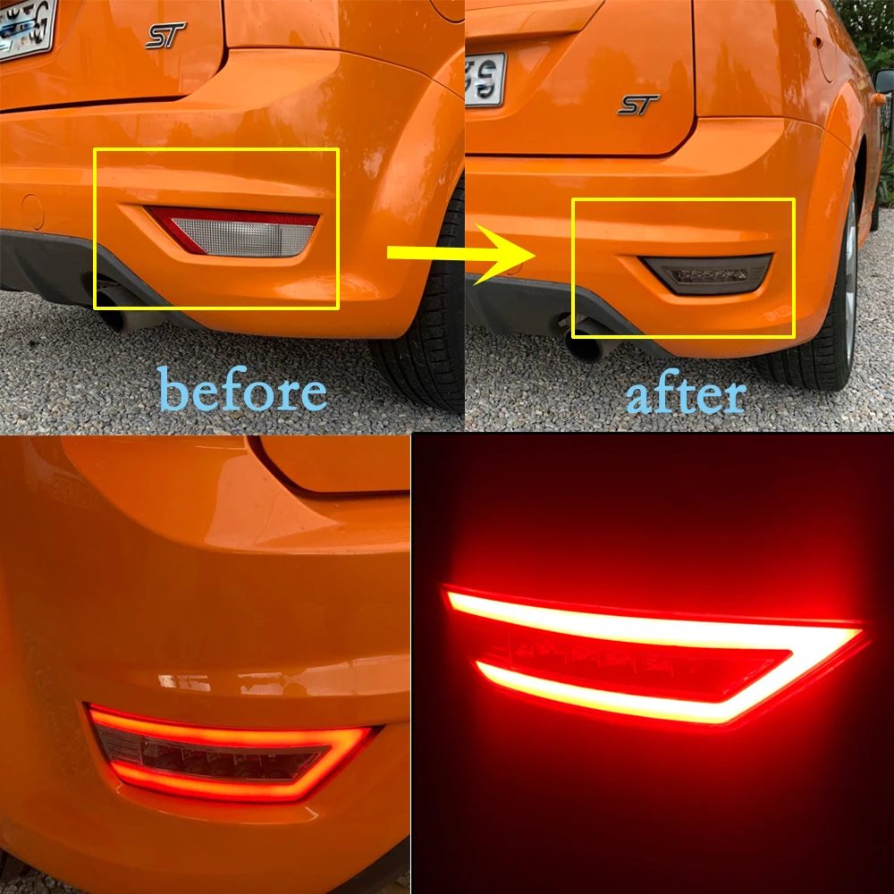 2Pcs LED Rear Bumper Reflector Light For Ford Focus 2 MK2 Hatchback Ecosport Escape Kuga 2009-2020 Rear Signal Fog Lamp