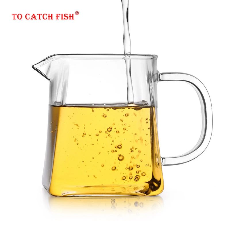 350ml Heat-resisting clear glass fair cup cha hai,handmade chinese kung fu tea cups teaset gongdao bei tea pitcher with handle