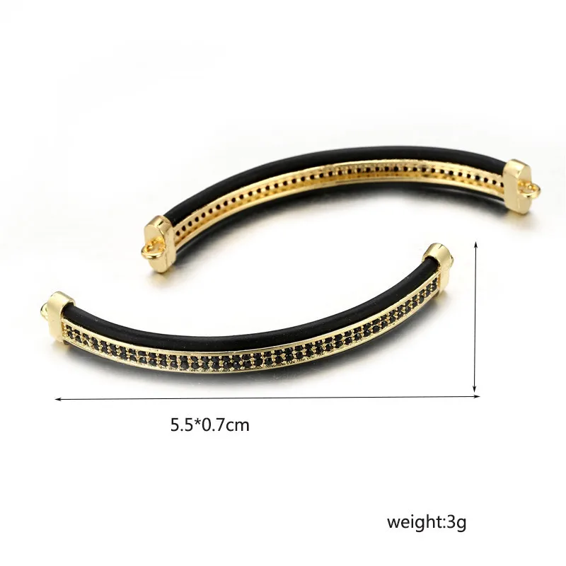 Fashion Long Tube Beads Pave Setting Double Line CZ Cubic Zircon Bracelet Accessories Luxury Leather Long Strip Moon Charm Beads