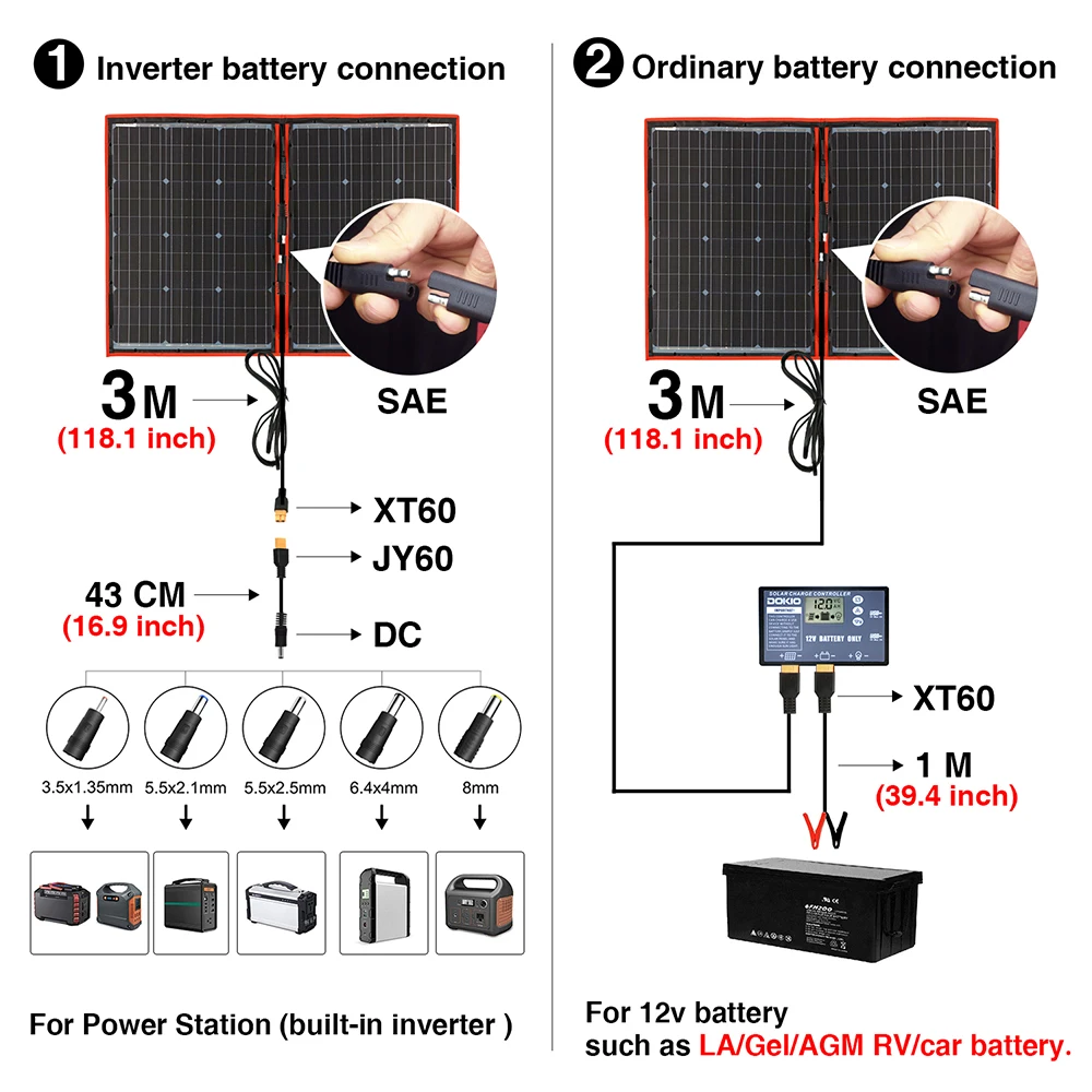 도키오 18V 80W 플렉시블 접이식 모노 솔라 패널 야외 휴대용 솔라 패널 여행&보트&RV용 고품질 솔라 패널 중국산