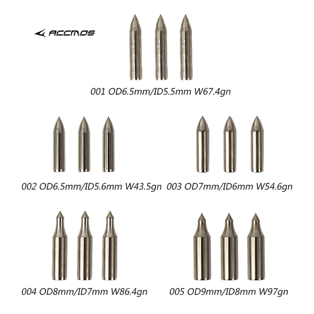 Stainless Steel Arrowhead Point Tip for Bamboo Wood Arrow Shaft, Broadhead Arrow Accessory, OD 5.5mm, 5.6mm, 6mm, 7mm, 8mm, 100P