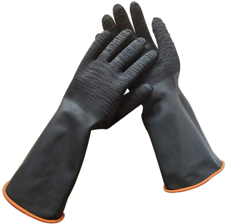 

HOLDWIN Black rubber Non-slip waterproof Sand Blasting Gloves with thread for Sandblast Cabinet