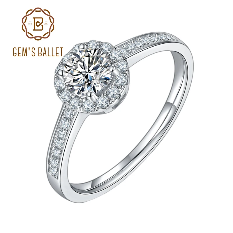 

GEM'S BALLET 0.5Ct VVS1 Moissanite Halo Engagment Rings 925 Sterling Silver Moissanite Diamond Ring For Women Wedding Jewelry