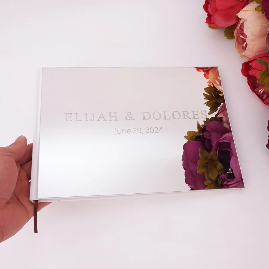 

25x18cm Personalized Custom Engraved Name and Date Wedding Signature Guest Book Acrylic Mirror White Blank Party Favors