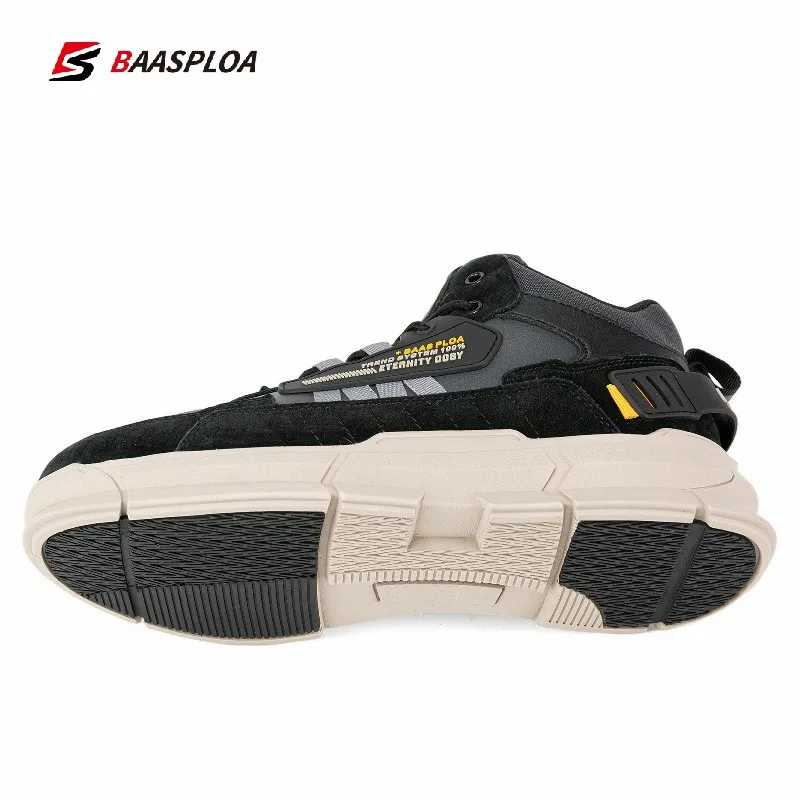 Baasploa Men Winter Cotton-padd Shoes Warm Walking Shoes Leather Comfortable Waterproof Outdoor Sneakers Non-Slip Wear-Resistant