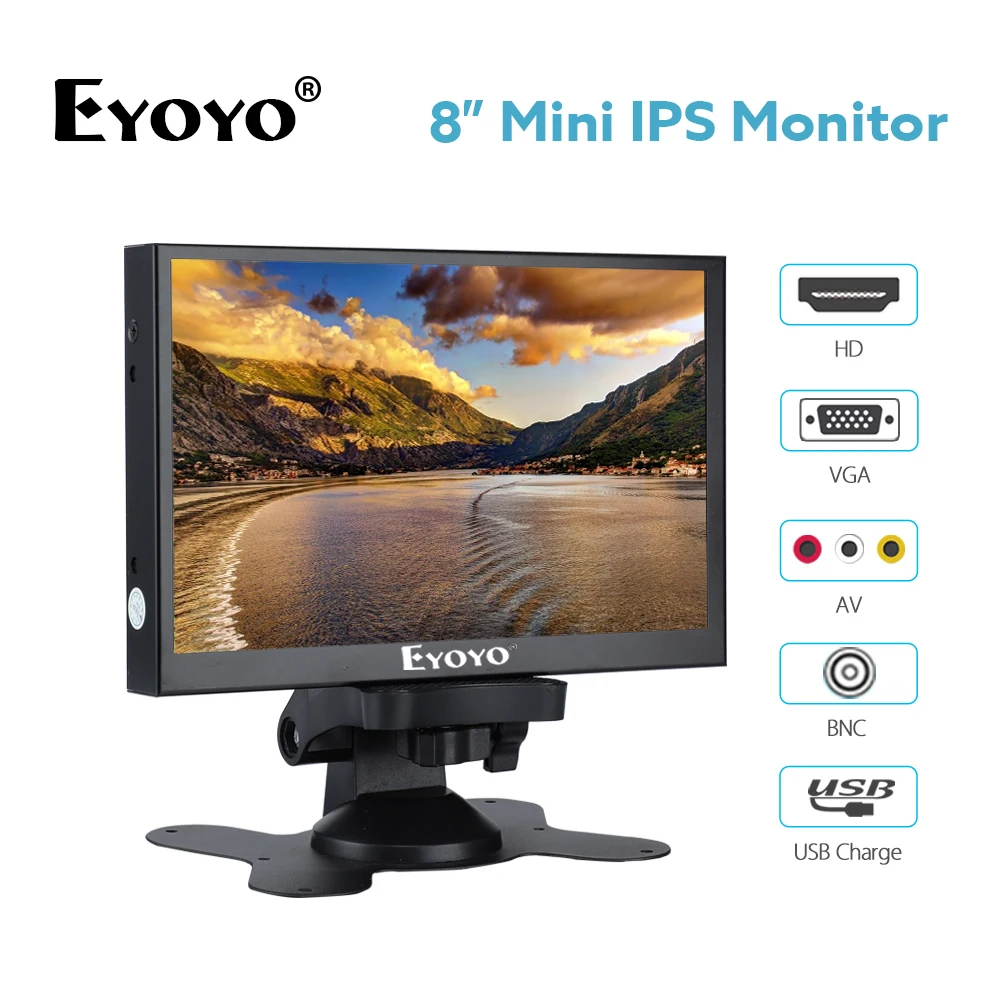 

EYOYO 8" Mini IPS Monitor 1024X768 Resolution TFT LCD Screen Display With HD/VGA/BNC/AV Video Input For PC DVD DVR CCD Camera