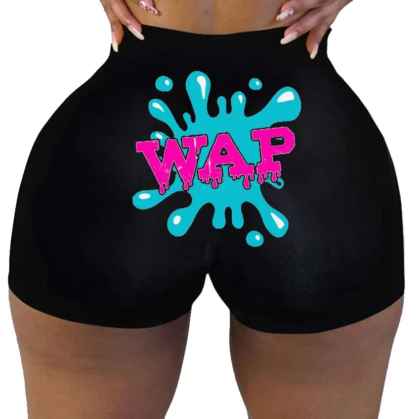 Short de motard taille haute pour femme, vêtements d'été sexy, bonbons, collation, graphique Wap, butin, vente en gros, trucs bon marché