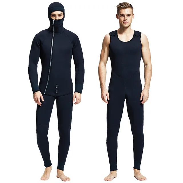 Men 5MM Two Piece Scuba Diving Suit SwimWear Neoprene Underwater Hunting Surfing Front Zipper Spearfishing WetSuit With Hooded