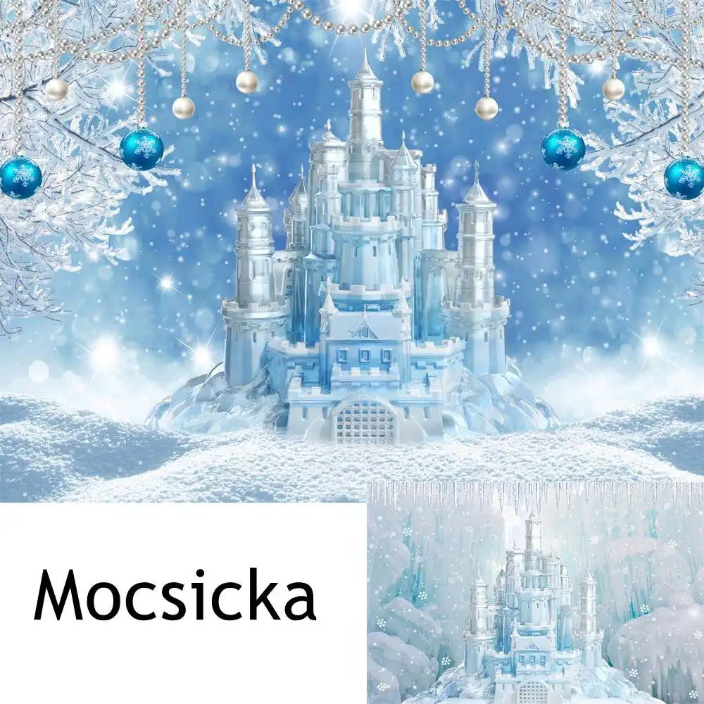 

Mocsicka Winter Background Photography Ice Snow Castle Snowflake Backdrop Decoration Baby Child Portrait Photoshoot Photo Studio