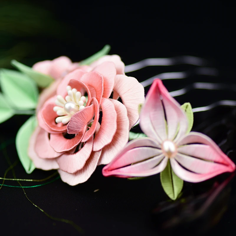 Sweet pink wrapped flower hairpin DIY kit hair accessories traditional handmade silk embroidery thread winding flower