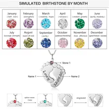 Personalized baby feet necklace with birthstone and silver pendant #2