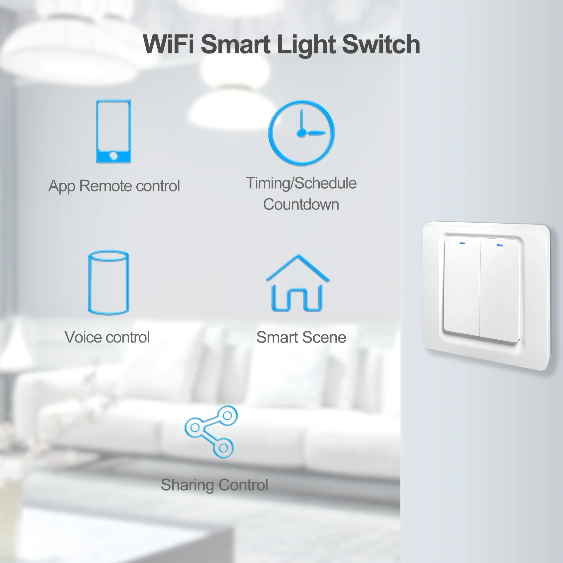 Tuya Wifi Smart Light Switch EU, Push Button Panel Wall Switch 100-240V 1/2/3 Gang, Work with Alexa Google Home Smart Life App