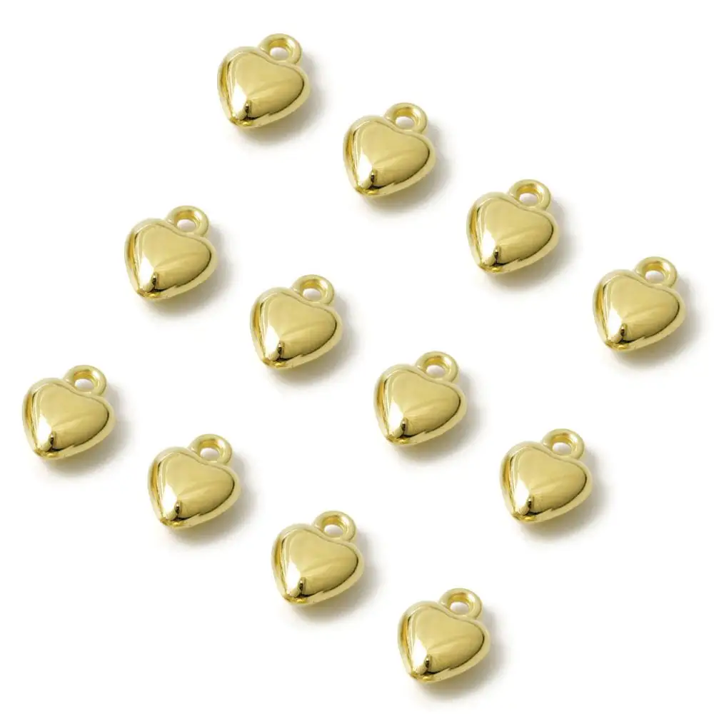 100pcs/lot 10x8mm Gold Color CCB Heart Charm Pendant Beads With Hanging for Bracelet Necklace DIY Jewelry Making Wholesale