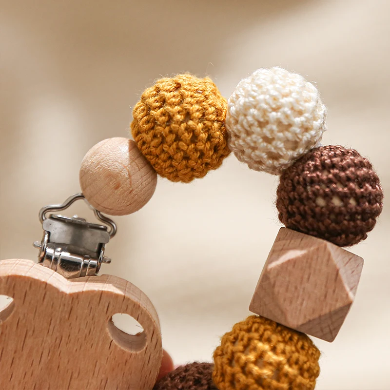 1Pc Baby Pacifier Chain Dummy Clips Holder Elephant Wooden Clip Crochet Beads Baby Teether Teething Chain Necklace Bracelet