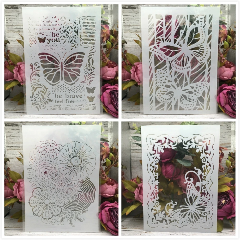 

4Pcs A4 29cm Hollow Butterfly Frame DIY Layering Stencils Wall Painting Scrapbook Coloring Embossing Album Decorative Template