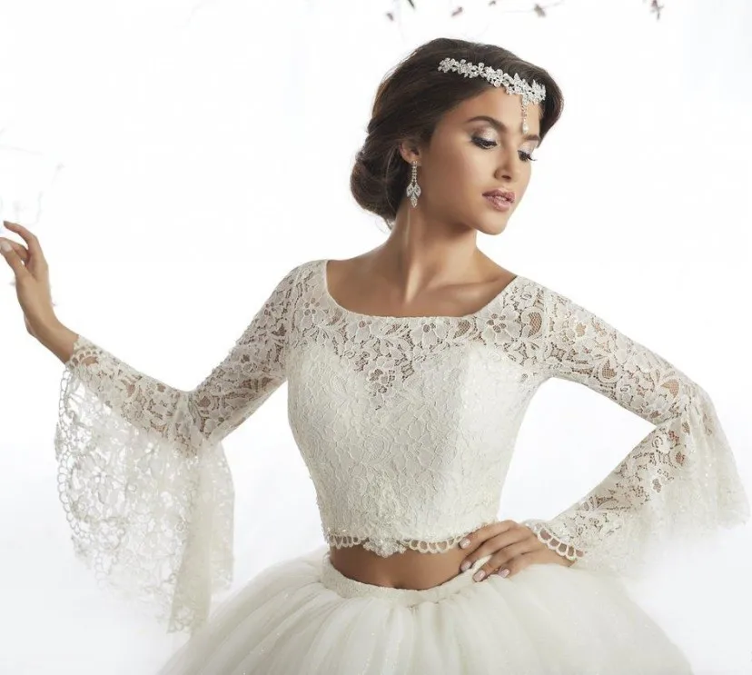 النمط العربي العاج الدانتيل كم طويل قطعتين فستان Quinceanera فساتين vestidos دي 15 anos debutante الكرة ثوب طويل فساتين لحضور الحفلات الموسيقية