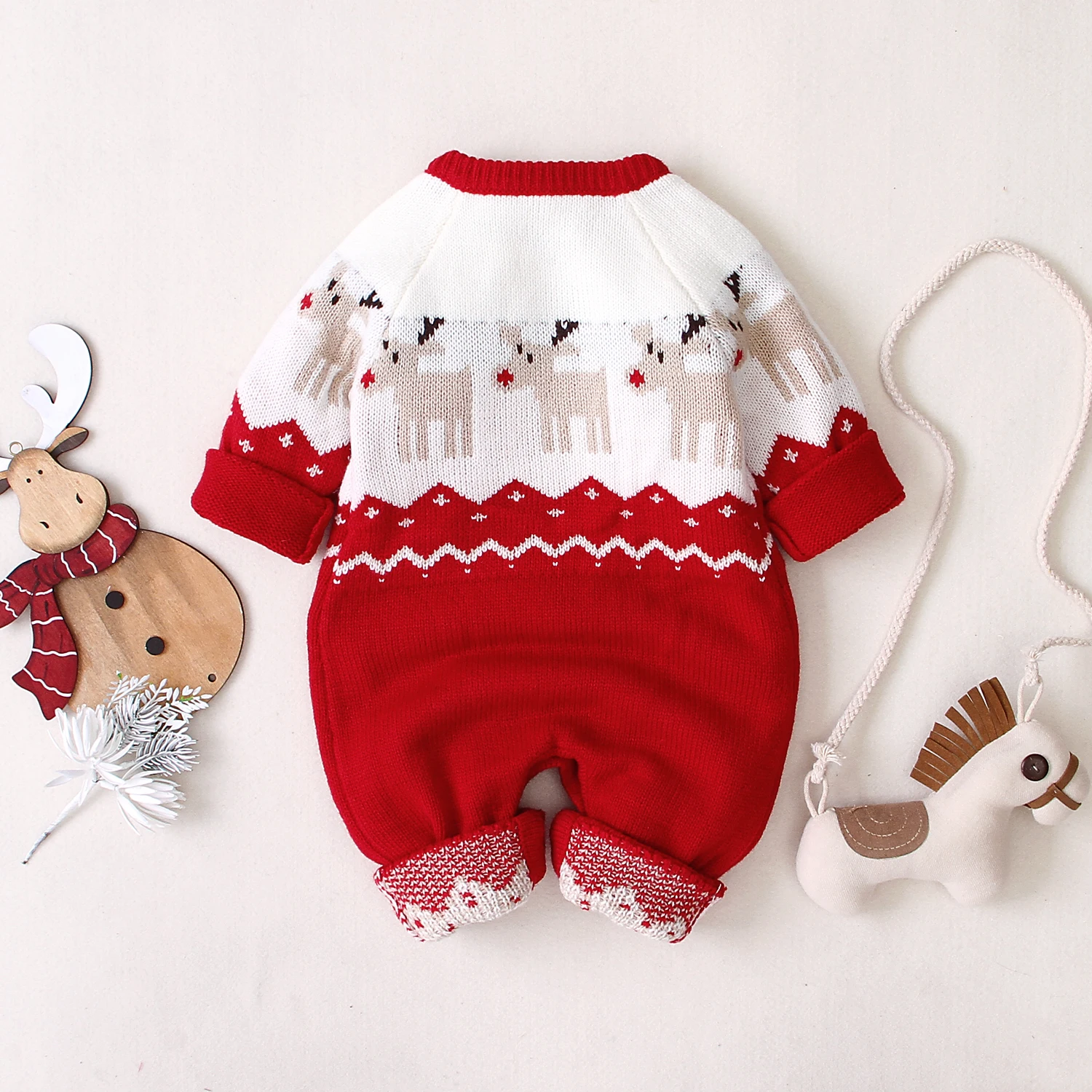 2020 Baby Boys Girls Sweater Christmas Clothes Romper Reindeer Long Sleeve Elk Printed Jumpsuit New Year\'s Costume 3-18 M