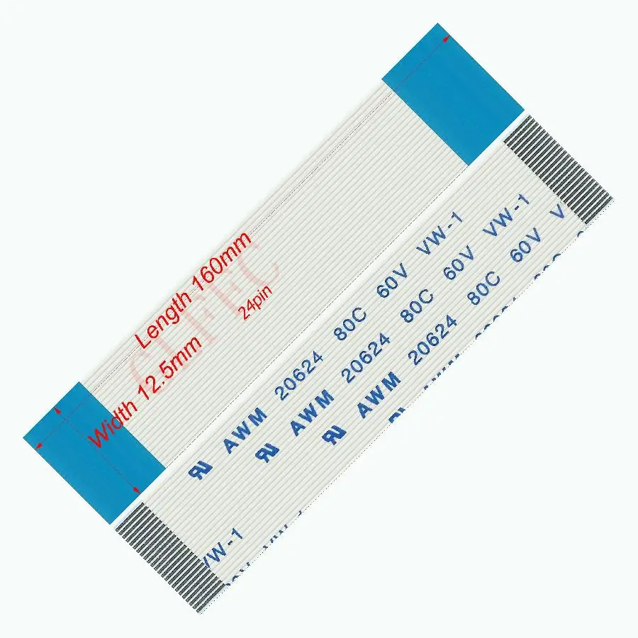 24pin 0.5pitch 160mm-250mm A-type Flexible Flat Cable FFC awm 20624 ROHS for TTL LCD DVD Computer