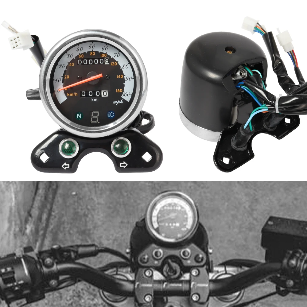 1PC Motorcycle Odometer Speedometer Speedo Meter Gear Digital Display DC12V for Universal Honda Suzuki Cafe Racer