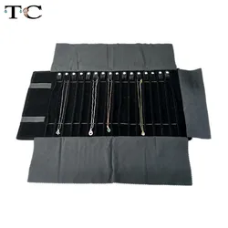 Fashion Black Velvet Jewelry Roll Bag for Jewellery Pendant Organizer Storage Bag Portable Necklace Display Cases