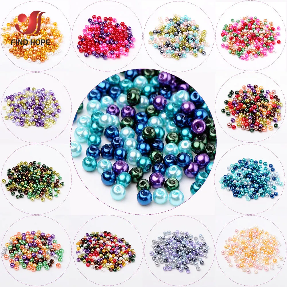 Wholesale 400PCS 4mm Mixed Color Pearlized Glass Pearl Beads for Jewelry Making DIY Necklaces Bracelets Earrings Hole: 1mm