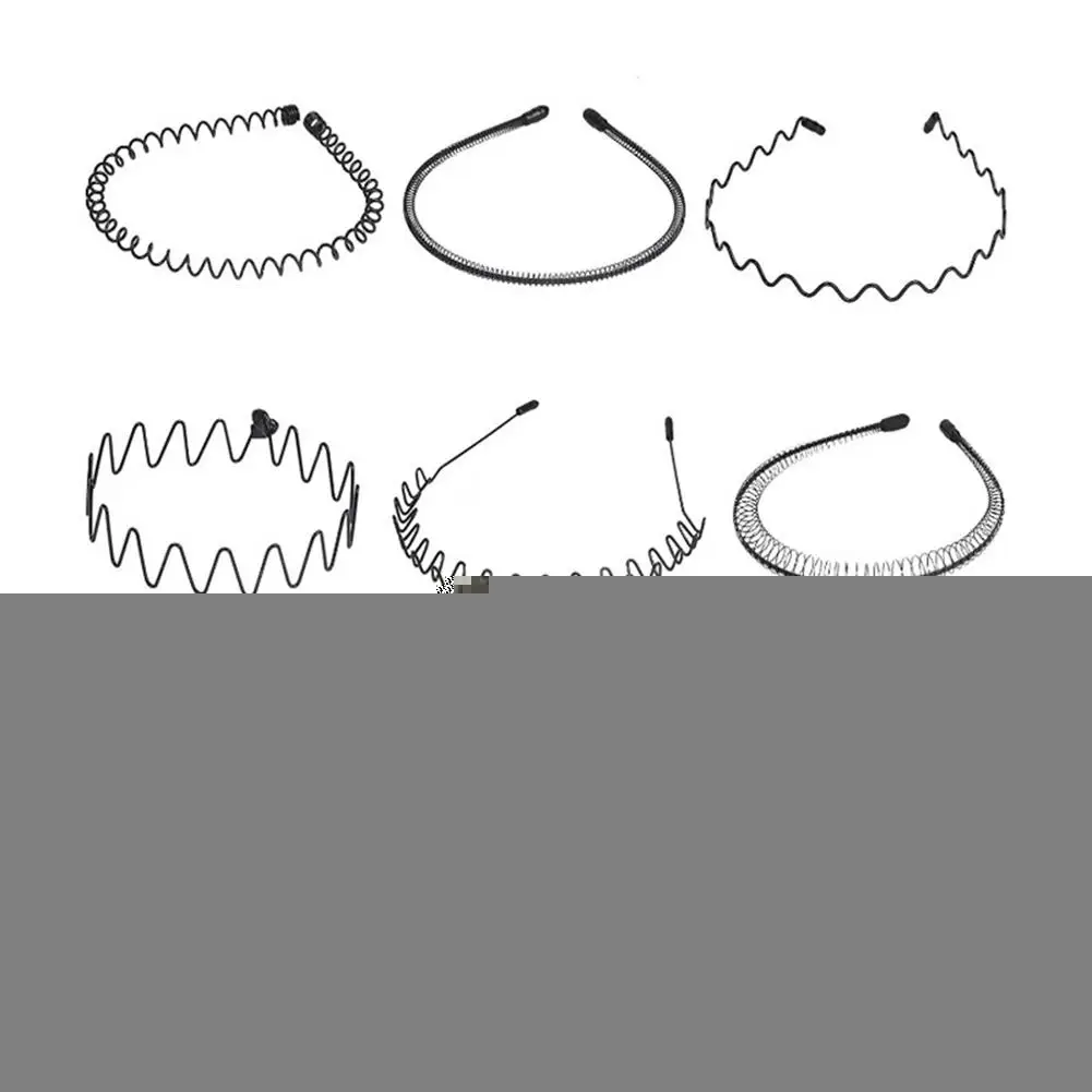 8pcs Men Women Black Wavy Hair Clip Head Hoop Band Sport Headband Hairband Fashion Simple Metal Hair Hoop Accessories