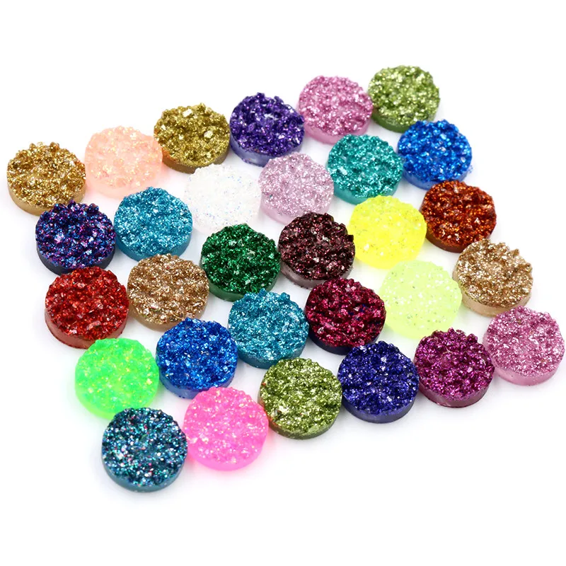 New 8mm 10mm 12mm 40pcs Druzy Natural Ore Style Flat Back Resin Cabochons For Bracelet Earrings DIY Jewelry Making Accessories