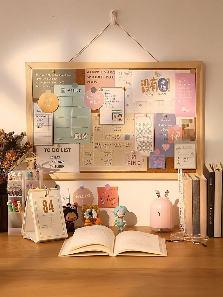 1PC Kawaii Soft Wooden Letter Message Board Decorative Postcard Photo Wall Cork Board Memo Paper Background Board Stationery