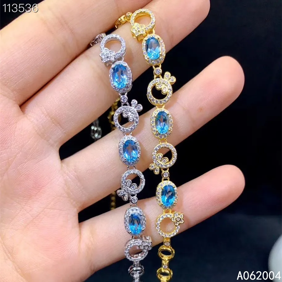 KJJEAXCMY Fine Jewelry 925 Sterling Silver Inlaid Blue Topaz Women Hand Bracelet Vintage Support Detection