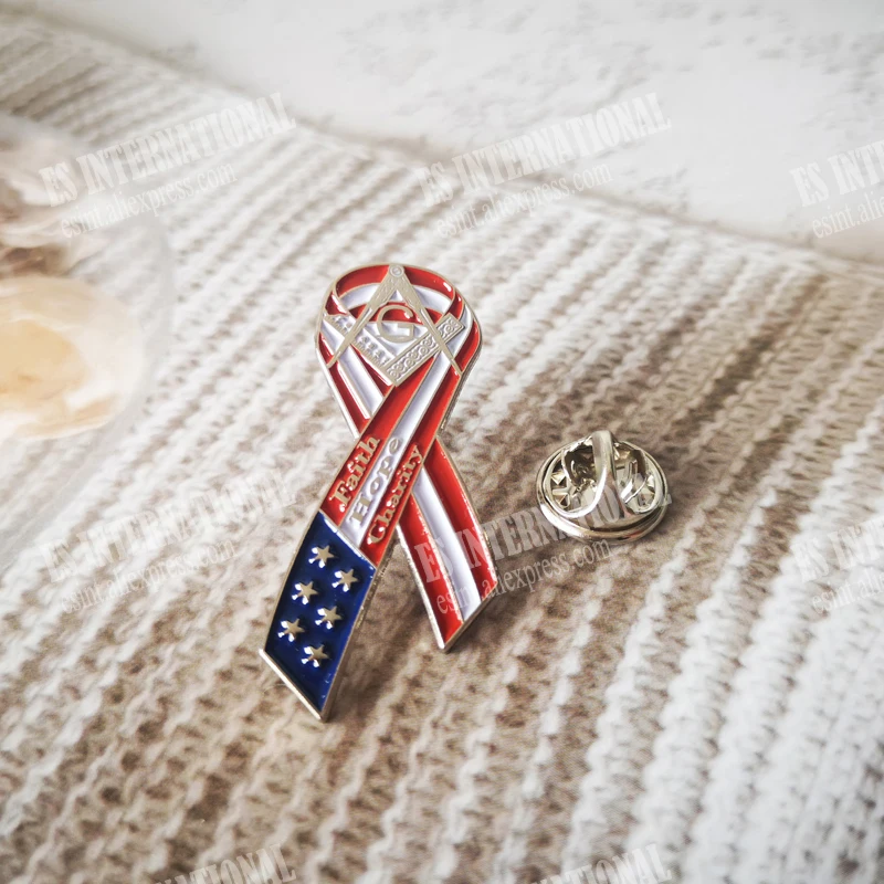 Masonic Lapel Pins Freemasonry Badge Mason Freemason BLM62 ribbon USA Flag American star spangled banner men\'s business1.8*3.9cm