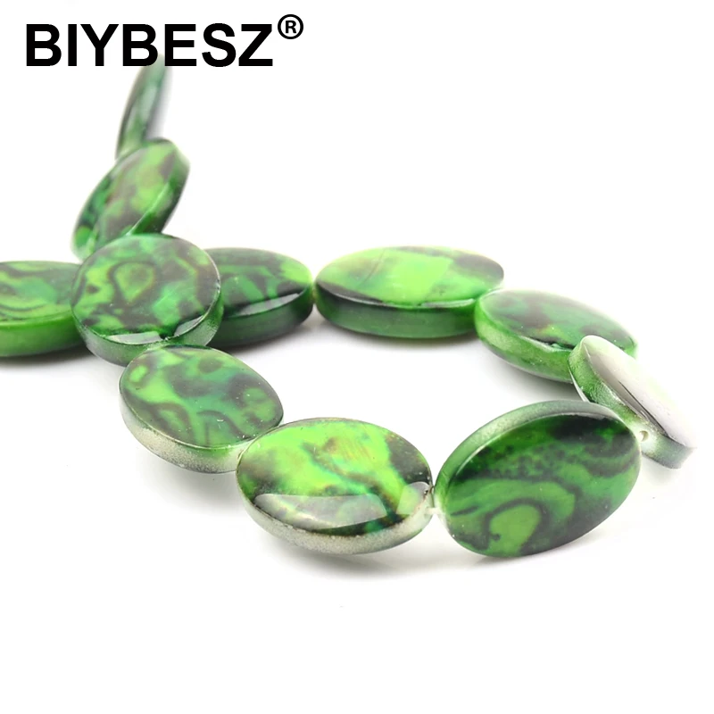 

Green Charm Stone Beads Oval Shape Loose Spacer Shell Beads for Jewelry Making 10pcs DIY Charm Bracelet Necklace