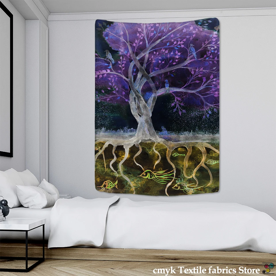 Dream Tree Tapestry Tree Forest Starry Sky Psychedelic Carpet Wall Cloth Tapestries Tenture Hippie Tree Mandala Tapiz Landscape