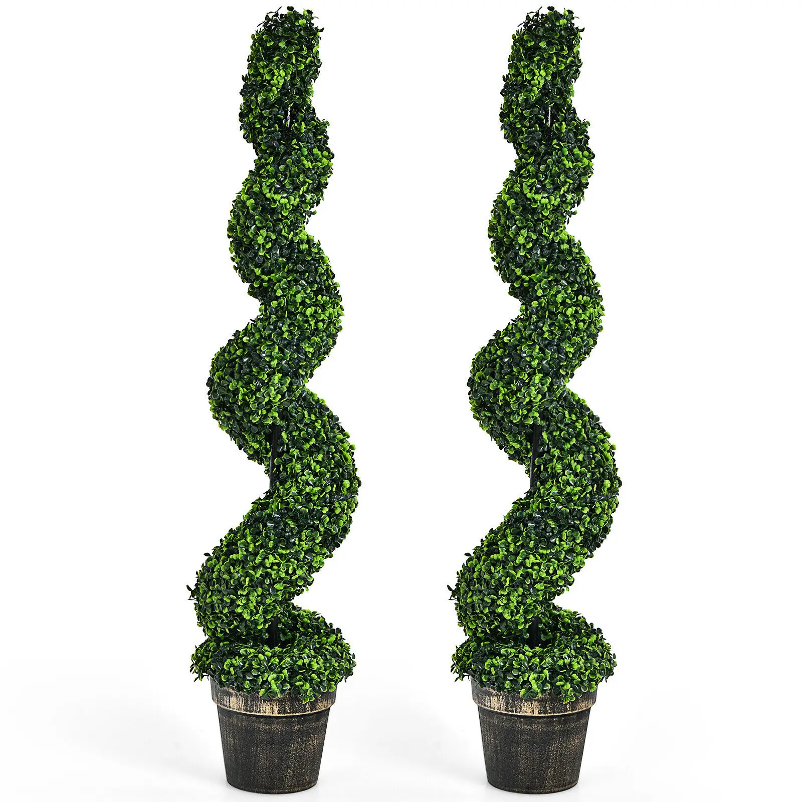 Costway 2 Pack 4FT Artificial Spiral Boxwood Topiary Tree Indoor Outdoor Decor  HZ10017