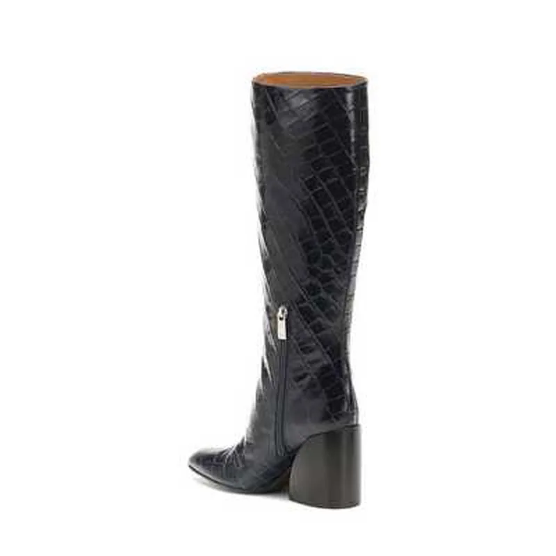 сапоги женские thigh high Chunky high Heels Long botines pointed toe Zipper Knee-High fashion Motorcycle Ladies boots woman