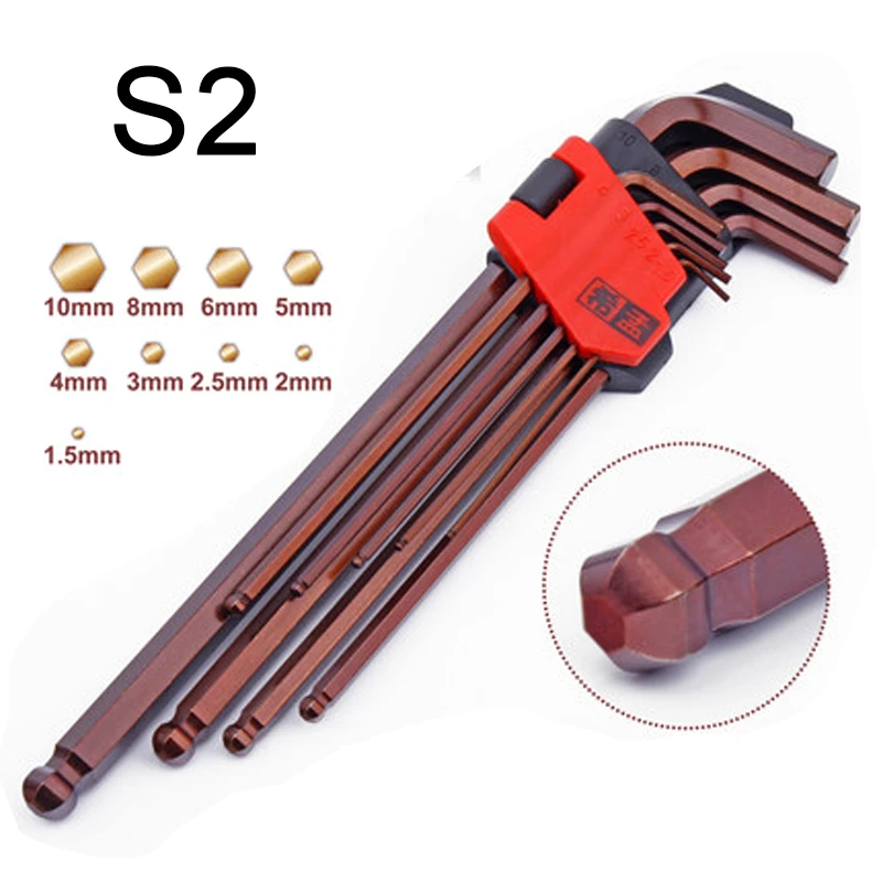 9Pcs Bộ Chìa Lục Giác, S2 Khóa Lục Giác Cờ Lê, lục Giác Bộ Cờ Lê Đa Năng Chìa Khóa Lục Giác 1.5Mm-10Mm, Dạng L Phẳng Bóng Cờ Lê 2 Đầu Miệng Hệ Mét Dụng Cụ Cầm Tay