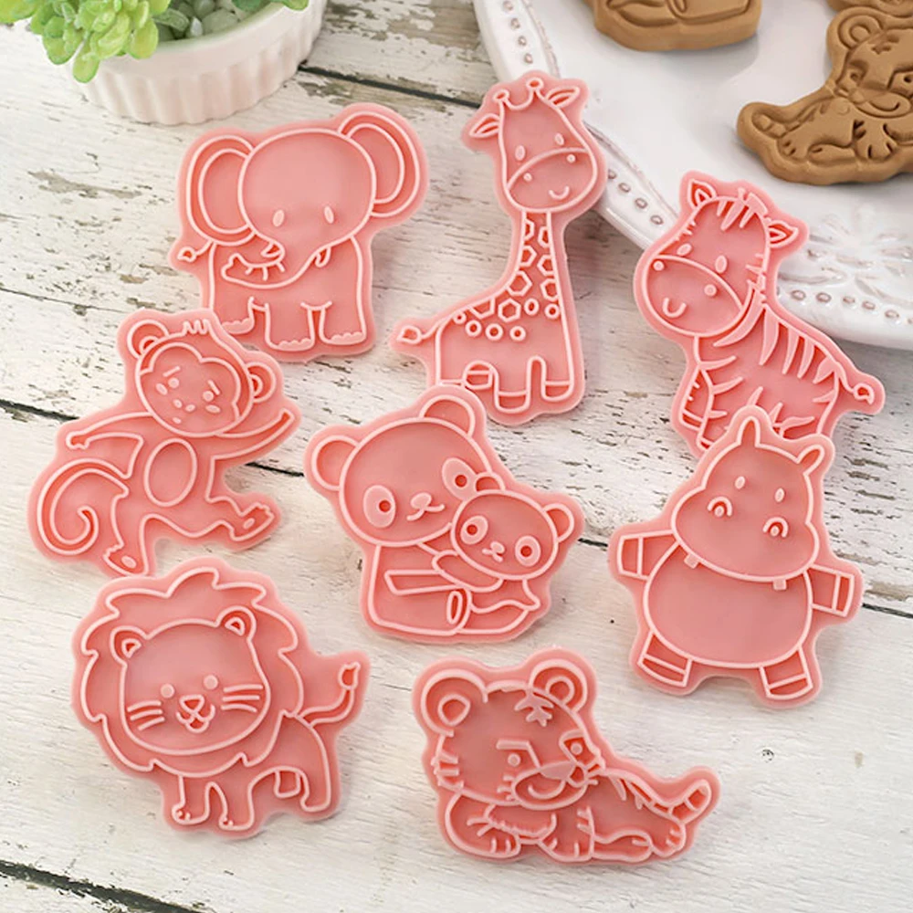 8Pcs/Set Animal Dinosaur Biscuit Mold Giraffe Koala Hippo Shape Cookie Cutter Stamp Fondant Cake Decoraiton Tools Suagrcraft