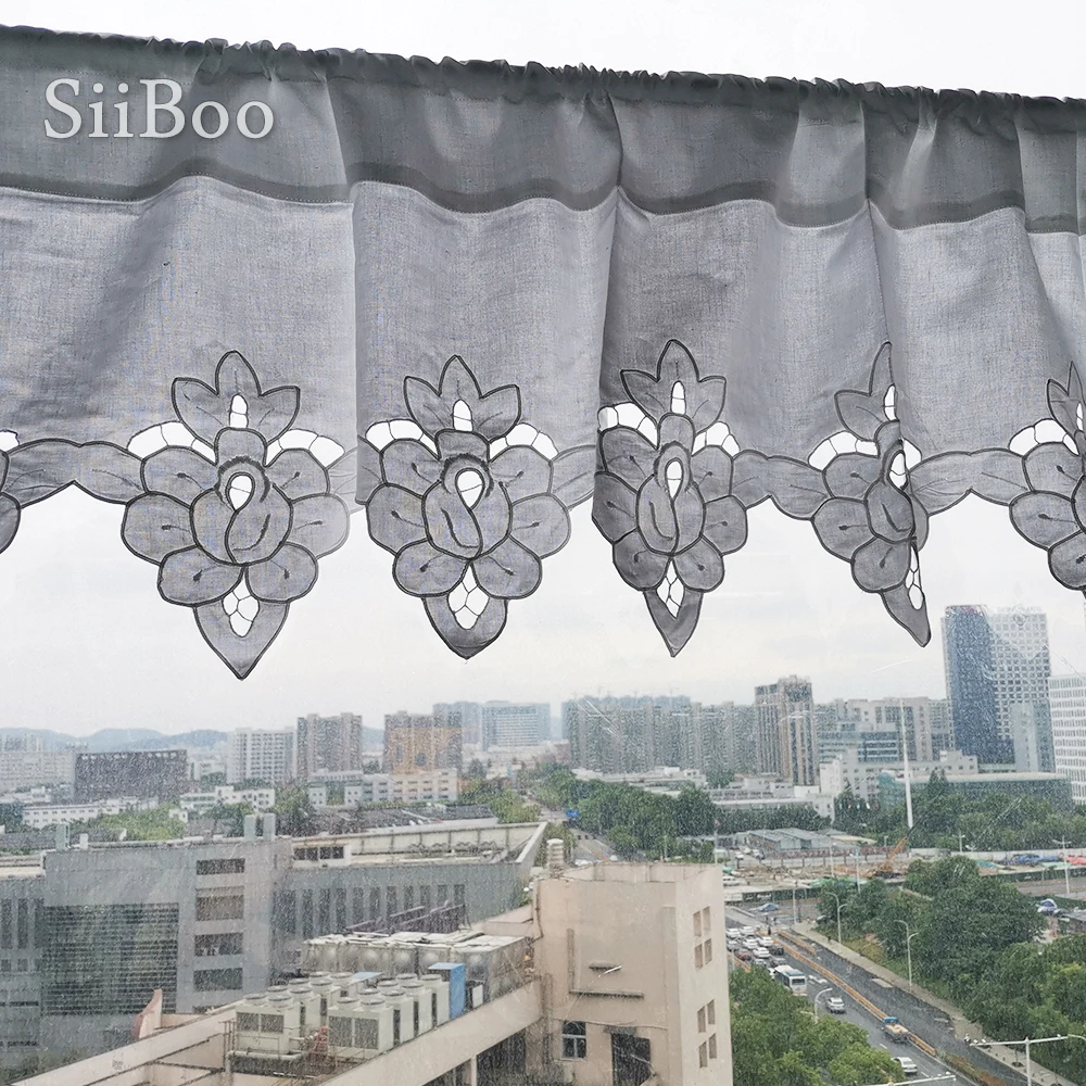 white cotton floral embroidery lace half-curtain bay window curtain for coffee kitchen room cortina pastoral gardinen SP2428