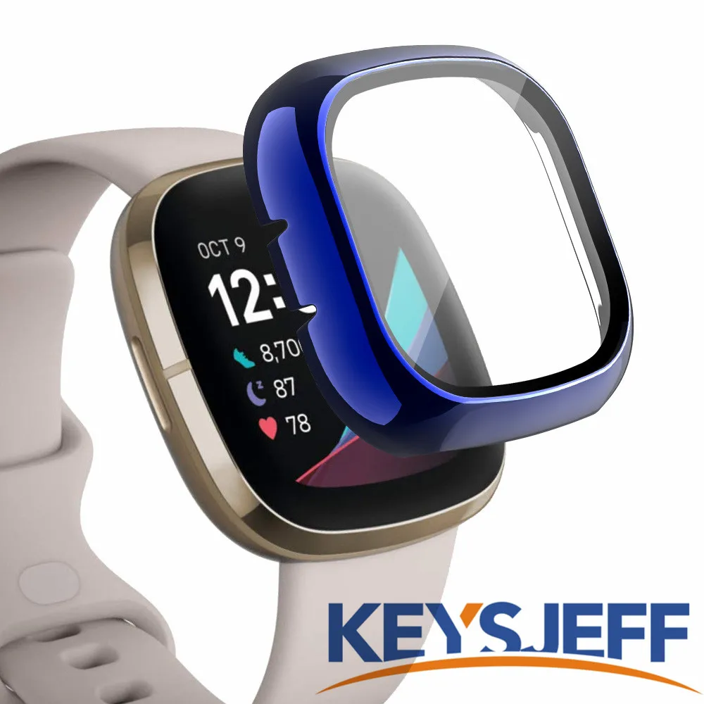 Screen Protector Case Compatible with Fitbit Sense Case /Versa 3 Hard Screen Protector Plated Bumper All Around Cover KJ61008