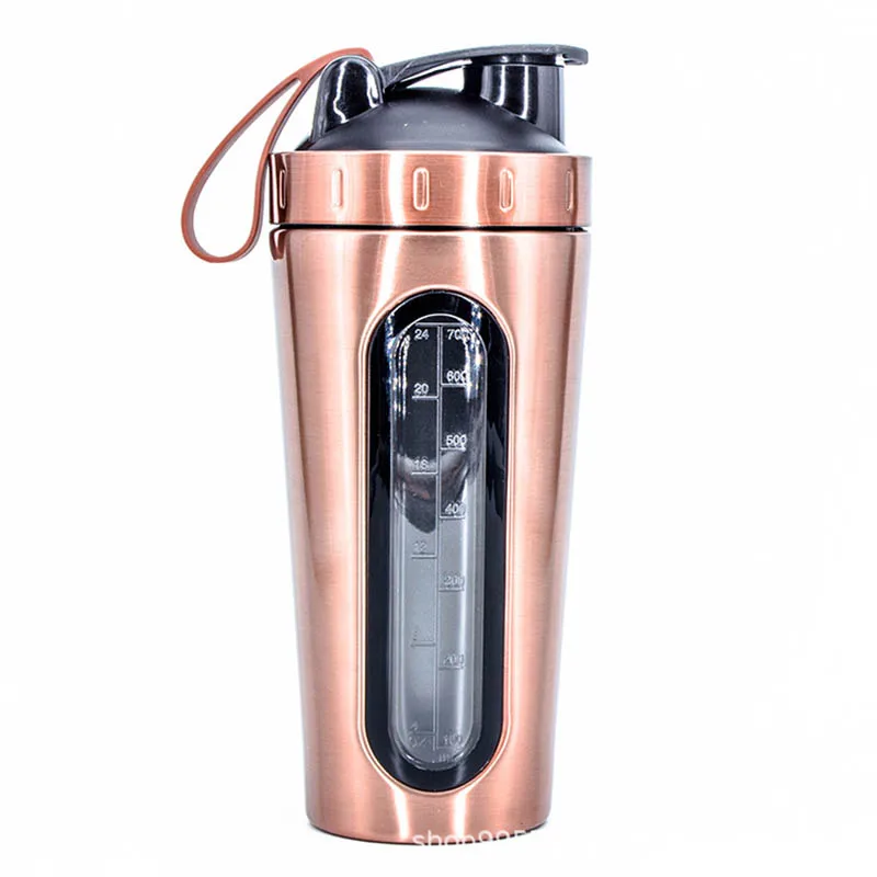 Sports Shaker Bottle Convenient Carrying Water Cup with Drawstring Protein Powder Milkshake Cup Stainless Steel Gym Bottle